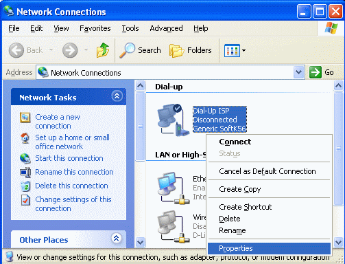 Dial-up connection settings for mac